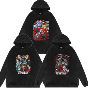 Sudaderas con Capucha Personalizables de Algodón Lavado, Estilo Holgado, Fullmetal Alchemist Edward Alphonse Elric, para Hombre y Mujer, Anime - Product Image 1