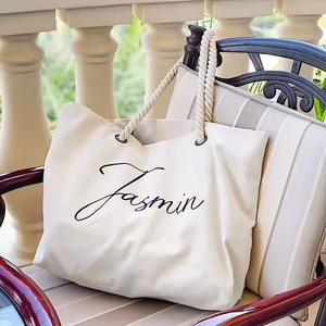 กระเป๋าผ้าแคนวาสหนาสีเบจธรรมชาติขนาดใหญ่ออกแบบได้เองกระเป๋าใส่ของในวันหยุดสุดสัปดาห์ใช้ซ้ำได้ถุงช้อปปิ้งโปรโมชั่นมากมาย - Product Image 2