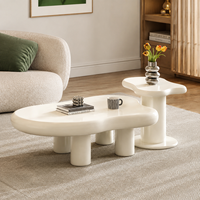 Ensemble de tables basses en bois style nuage blanc crème pour salon moderne, meubles de rangement