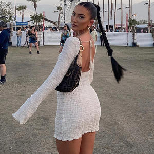 2022 nuova moda donna a forma di nero ritagliato sul retro a costine Maxi abito con lacci in maglia all'ingrosso Open Wais - Product Image 3