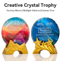 Nouveau trophée rond en cristal avec impression UV, gravure laser motif cerf doré, récompense annuelle pour le gala et la reconnaissance des employés