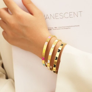 18K Gold PVD Plated Stainless Steel Fashion <b>Bracelets</b> Colorful Enamel Butterflies Open Close Bangles for Unisex Party - Product Image 3