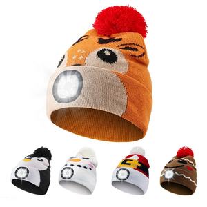 Jacquard Pompon Pom Pom Enfants Enfants Bébé Toddler Laine Phare Hiver Light up Led Cold Torque Beanie Cap Chapeau Avec Led Light - Product Image 5