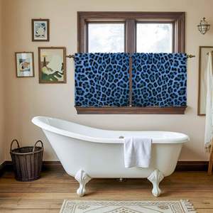 Cortinas de Cocina con Estampado de Leopardo Azul, 2 Paneles, Cortinas Cortas Vintage para Ventanas Pequeñas de Cafetería, Cortinas para Gabinetes de Baño, Personalizables - Product Image 6