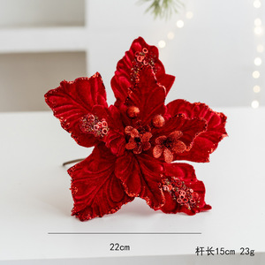 A00842 - Fleurs <span class=keywords><strong>de</strong></span> <span class=keywords><strong>Noël</strong></span> artificielles en velours vert à paillettes Poinsettia - Product Image 5