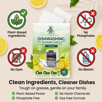 Feuilles de lavage de vaisselle biodégradables concentrées, non toxiques, zéro déchet, parfum pamplemousse