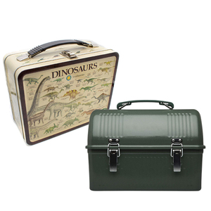 customizable printed rectangular metal kids dinosaur storage totes double layer small lunch tin box
