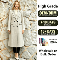 Manteau d'hiver pour femme OEM/ODM, manteau long en mélange de laine tissée à double boutonnage avec revers cranté, design chaud