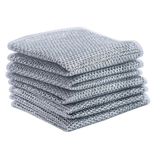 Paño de malla de alambre, mantel, paño para lavar platos, cepillo de bola de alambre de acero sin aceite, olla, vajilla para lavar platos, paño de metal, doble capa plateada - Product Image 1