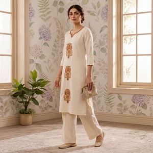 Premium Cotton Blend Embroidered <b>Kurta</b> Pant Set – <b>Women</b>’s Indian Ethnic Wear - Product Image 1