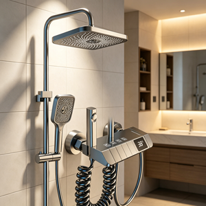 Robinet <span class=keywords><strong>de</strong></span> douche numérique <span class=keywords><strong>de</strong></span> luxe à poignée unique, avec cartouche céramique, jet pluie et massage, système <span class=keywords><strong>de</strong></span> douche mural pour salle <span class=keywords><strong>de</strong></span> bain, touches piano - Product Image 1