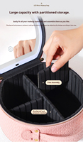 Trousse de Maquillage Tendance Grande Capacité, Étui Cosmétique de Voyage Étanche Portable Rond avec Miroir LED