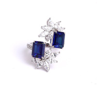 Bague ajustable pour femme avec rubis de laboratoire taille émeraude double et zircon de haute qualité, design étoile personnalisé