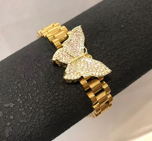 Bracciale Personalizzato in Acciaio Inossidabile con Ciondolo a Farfalla con Zirconi CZ e Pietra Portafortuna, Stile Nugget Rollie - Product Image 1