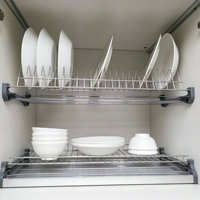 Rak Pengering Piring Dalam Kabinet dari Kawat Besi, Organizer Kabinet Dapur, Rak Piring 2 Tingkat Terpasang untuk Lemari Penyimpanan 400-900mm