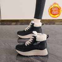 Nouvelles bottes d'hiver pour femmes, doublure en polaire thermique, imperméables, semelle en caoutchouc rembourrée en PU, lacets tressés, pour temps froid, talon surélevé
