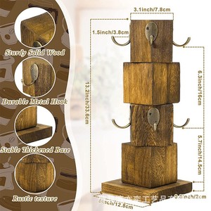 Wooden Mug Holder Desktop Rotating Coffee Cup Rack Solid Wood Hanging <b>Storage</b> <b>Kitchen</b> Organizer Retro Color 2 Layer - Product Image 3