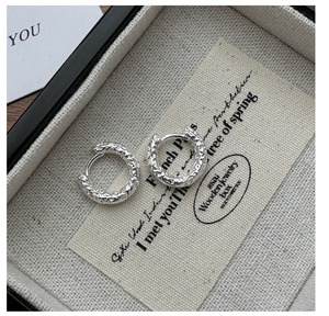 s925 sterling silver texture ring ear buckle Japanese and Korean simple fashion ins niche design geometric ear ring ear jewelry - Product Image 1