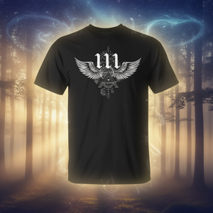 111 Numerology Angel Wings Camiseta negra unisex talla mediana para adultos - Product Image 3