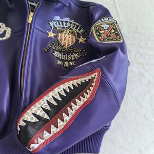 جاكيت نسائي جديد من الجلد الأصلي والماس والتطريز بالحروف العتيقة من جلد الضأن الأوروبي - Product Image 4