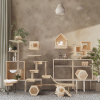 Hamac de Luxe Élégant en Sisal pour Chat, Lit Mural, Condo d'Escalade, Meuble pour Animaux de Compagnie en Bois Massif, Sans Assemblage, pour Salon