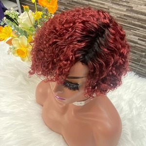 100% vierge brésilienne cheveux humains <span class=keywords><strong>Afro</strong></span> Curl perruque courte faite à la machine coupe de lutin perruque bouclée perruques de cheveux humains naturels pour les femmes noires - Product Image 3