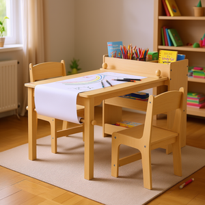 Mesa de Arte de Madera para Niños con 2 Sillas, Escritorio de Aprendizaje 2 en 1, Diseño Tradicional para Cuarto Infantil - Product Image 2