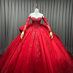 Abito da ballo Quinceanera in chiffon rosso brillante, lungo fino al pavimento, con farfalle, Vestidos De 15 Anos per Miss XV, abito da sera da donna - Product Image 4