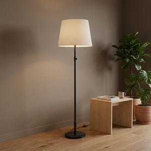 Modern Black Cylindrical Shade LED Floor Lamp with <b>E26</b> Base Linen Look Decorative Standing Light for Living Room Showroom - Product Image 3