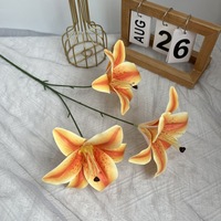 Fleurs artificielles haut de gamme imprimées en 3D, simulation de lys à 3 têtes pour décoration de salle de mariage, ruban de fleurs artificielles
