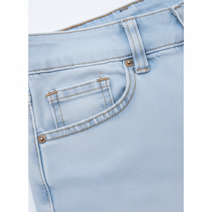 2025 femmes taille haute botte coupe jean Stretch jambes droites petit ami Denim pantalon avec poches bleu clair L taille 6 court - Product Image 1