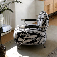 Fauteuil de salon individuel en acier inoxydable, jacquard multifacettes noir et blanc, style minimaliste moderne italien, mobilier de maison