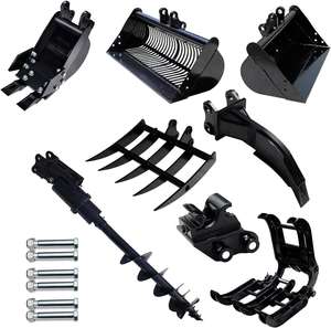 Accesorios de repuesto para miniexcavadora con cucharón estrecho, desgarrador, rastrillo, barrena, garra, enganche rápido, cucharón cribador y kit de accesorios - Product Image 1