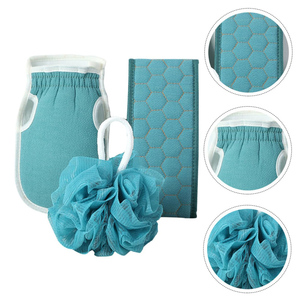 Venta al por mayor de fábrica: Juego de 3 toallas largas para limpieza de la piel, bola de ducha de fibra vegetal suave y guantes exfoliantes para el cuerpo. - Product Image 2