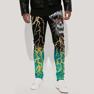 AeeDenim Custom LOGO uomo Rocker capo Painting Wash elasticizzato ginocchio strappato <span class=keywords><strong>Super</strong></span> Skinny Fit <span class=keywords><strong>Jeans</strong></span> pantaloni lunghi in Denim - Product Image 1