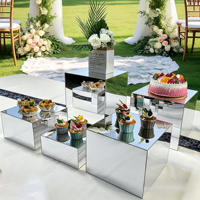 Présentoir carré en acrylique miroir argenté écologique pour buffet, support à desserts, carton pour mariage, banquet, pause thé