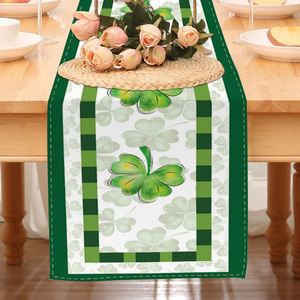 Woven <b>Table</b> <b>Runner</b> <b>Green</b> Four-Leaf Clover Printed Shamrock St. Patrick's Day Home Use Dining <b>Table</b> Accessory Seasonal Kitchen - Product Image 2