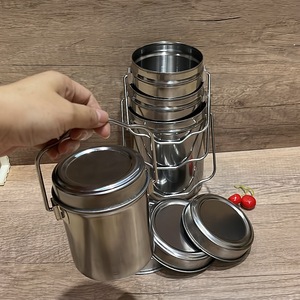4-teiliges Edelstahl-Tiffin-Lunchbox-<span class=keywords><strong>Set</strong></span> mit Griff, runder Lebensmittelbehälter mit Metalldeckel, Gewürzdose für Küche und Reisen - Product Image 5