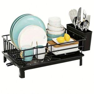 Dish Drying Rack Set 360 Degree Rotating Single Tier Dish Drainer Rack 1 Tier for Kitchen Organizer Rack Over Sink - Product Image 1