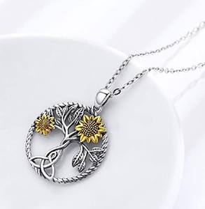 Yiwu, suministro de joyería, dos tonos de Metal, árbol de la vida redondo, flor de Margarita, nudo celta, colgante, collar para niñas - Product Image 5