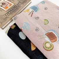 Tissu d'ameublement en tapisserie rose sur fond noir au mètre, velours teint en fil, respirant, textile de maison, jacquard coton/polyester