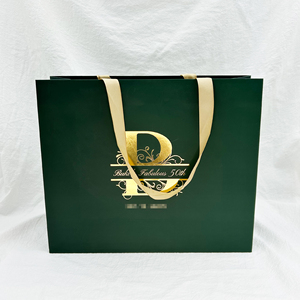 Bán buôn biểu tượng tùy chỉnh lá vàng biểu tượng sang trọng màu xanh lá cây Túi Quà Tặng các tông túi giấy Túi mua <span class=keywords><strong>s</strong></span>ắm - Product Image 1