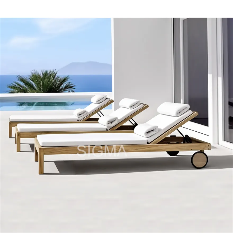 All Weather High Quality Patio Garden Pool Sun Soft Cushion Furniture Set Solid Wood Teak Outdoor Chaise Lounge Chair Soft