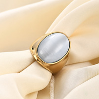 Bague tendance en acier inoxydable plaqué or 18 carats avec pierre marron, anti-ternissement, étanche, épaisse, style mode, stock usine pour femme