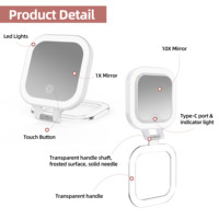 Voyage Portable 10x Loupe Poche Petit Maquillage Main Logo Personnalisé Maquillage Mini Mignon Pliant Compact Miroir Avec Lumière Led