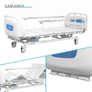 D3w 3 manivelas 3 ajustable clínica médica muebles portátil ruedas plegable paciente Manual de Metal cama de Hospital