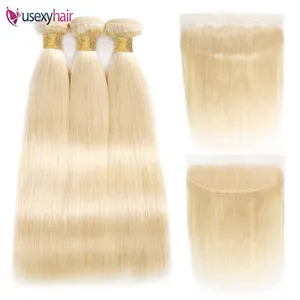 Mèches brésiliennes Remy lisses avec <span class=keywords><strong>Lace</strong></span> Closure transparente, blond miel 613, avec Closure, lots de 3 - Product Image 1