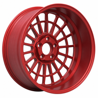 Nouvelle jante en alliage forgé style rallye, design grille 15 rayons, maille à 2 anneaux, finition rouge mat, logo personnalisé, 15-22 pouces, 5x114.3