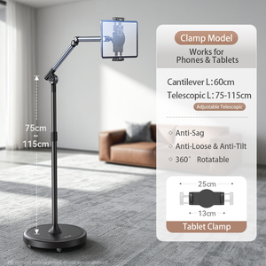 Support de sol pour tablette en alliage d'aluminium, étanche, flexible, réglable en hauteur, support mobile à roulettes, bras long pivotant à 360°, pour la maison - Product Image 2