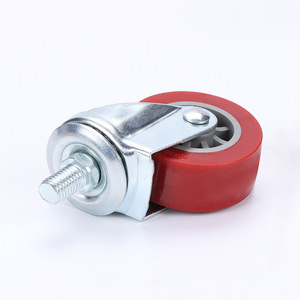 Wolverhampton PU Swivel Caster 2-Inch Red With Side Brake Screw Mount Universal Wheel - Product Image 3